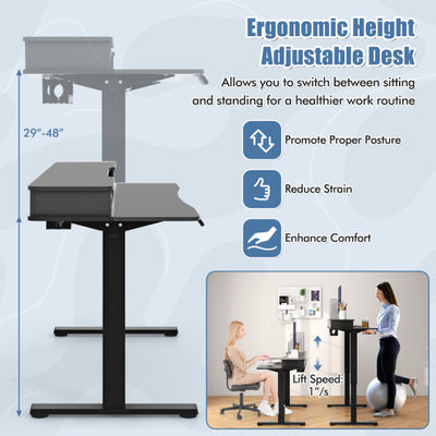 63 Inch x 24 Inch Electric Standing Desk with 2 Drawers-Black