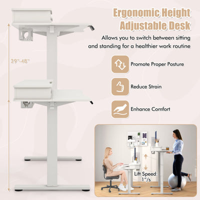 48 Inch x 24 Inch Height Adjustable Electric Standing Desk with 2 Drawers-White