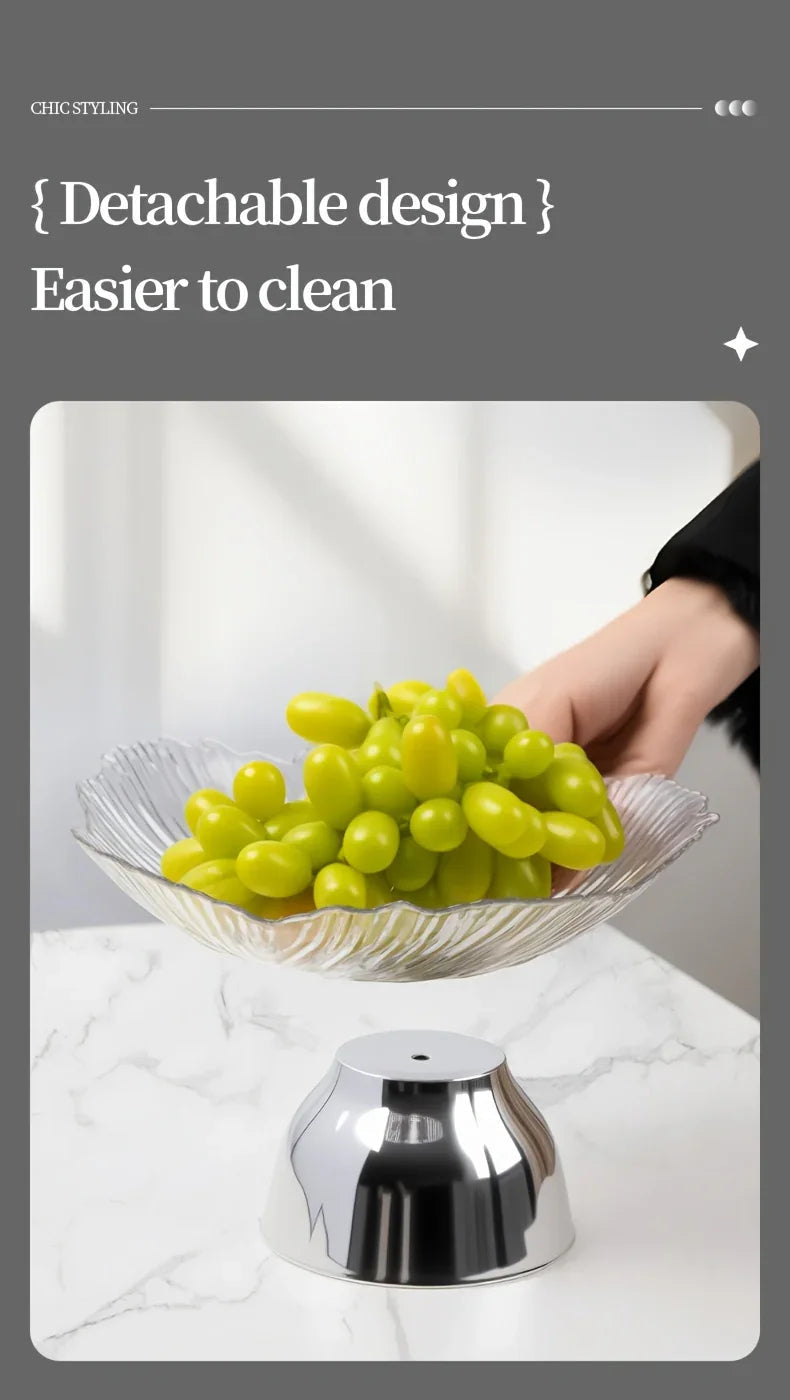 Elegant Multi-Layer Fruit and Snack Plate, Oval Plastic Candy Server with Intricate Leaf Design, festive plastic coffee table tray for desserts and snacks,Ideal for Kitchen and Living Room Decora stylish petal-shaped fruit pl