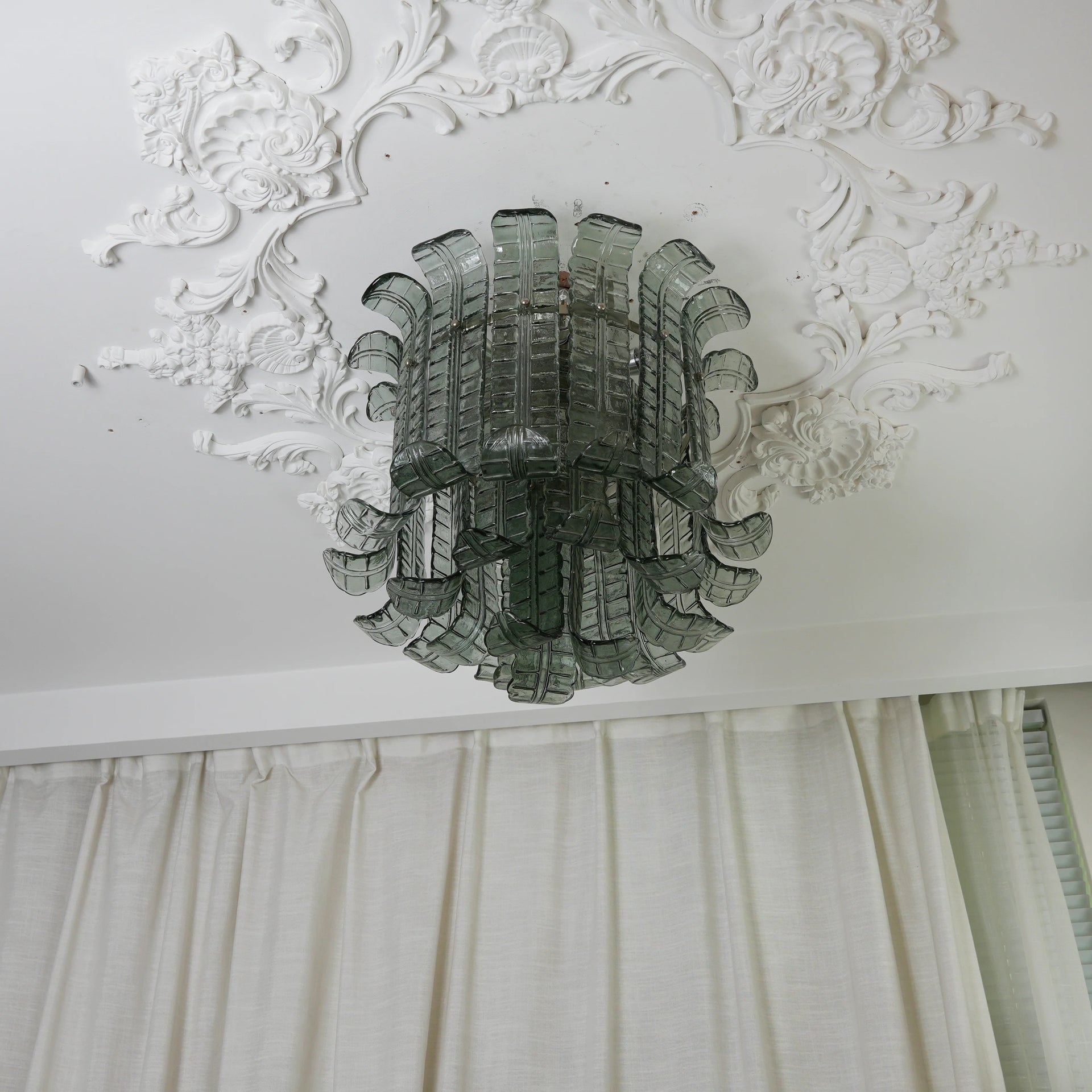 Elegant Murano Leaf Shaped Green Ceiling Lamp