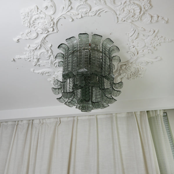 Elegant Murano Leaf Shaped Green Ceiling Lamp