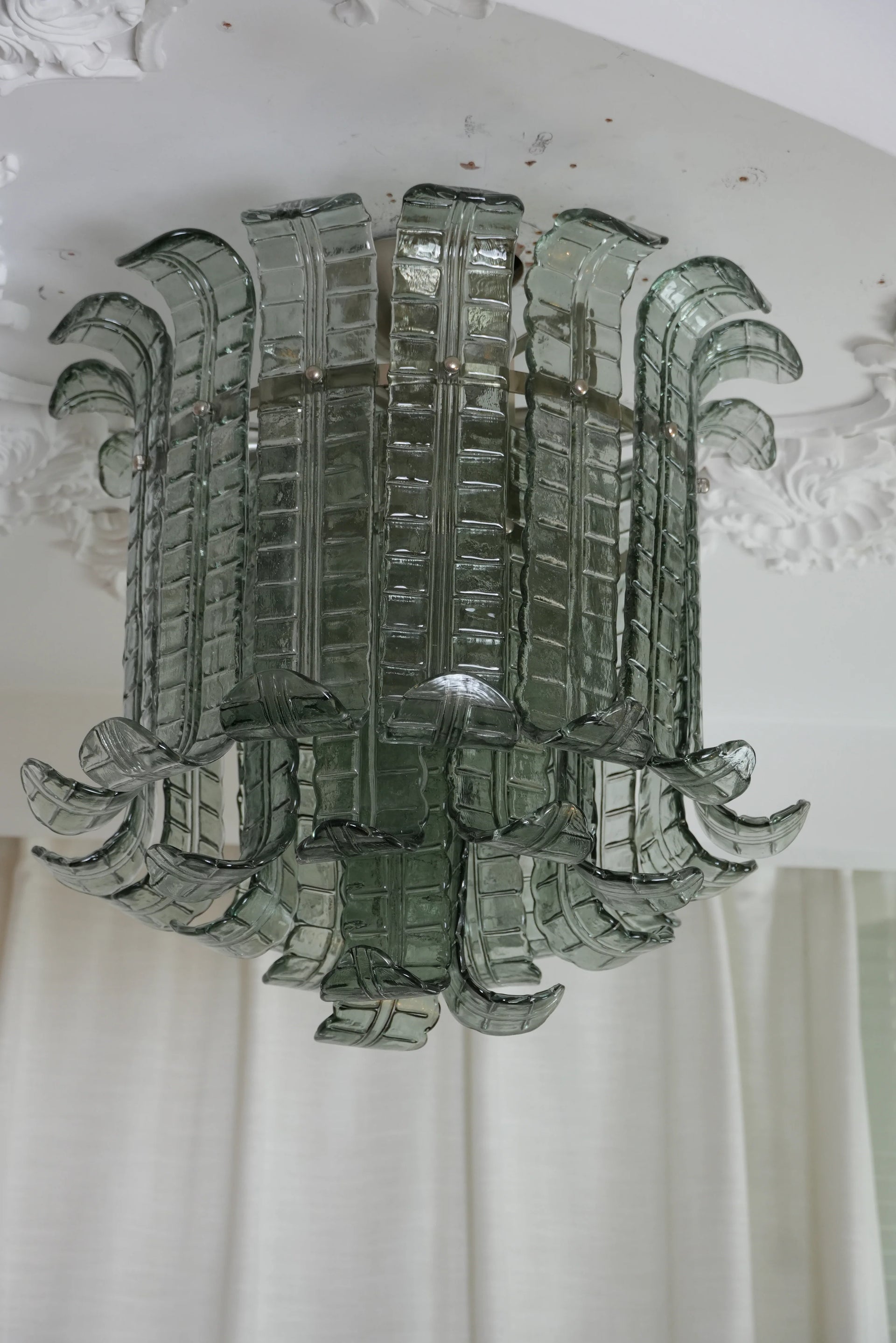 Elegant Murano Leaf Shaped Green Ceiling Lamp