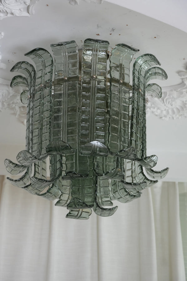 Elegant Murano Leaf Shaped Green Ceiling Lamp