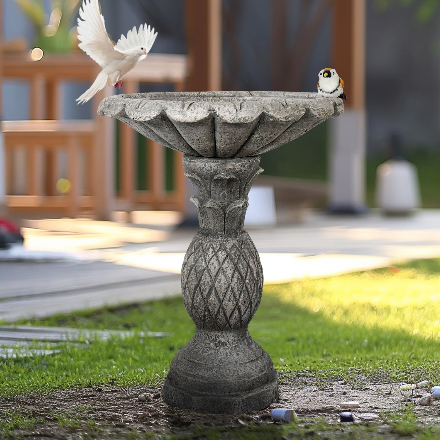 Concrete Pineapple Bird Bath Classical Pedestal 24 Inch
