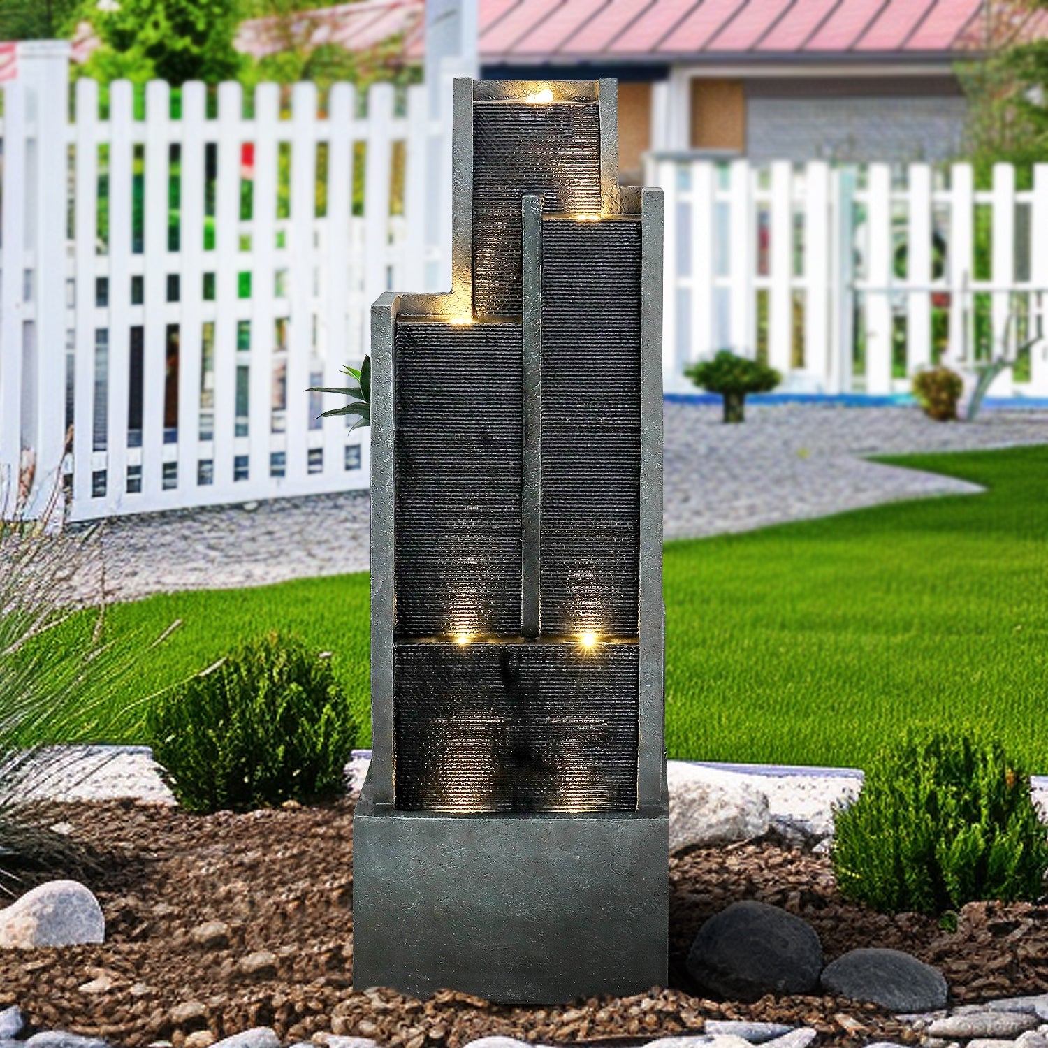 Resin Ribbed Slate Outdoor Water Fountain Quiet 50 in