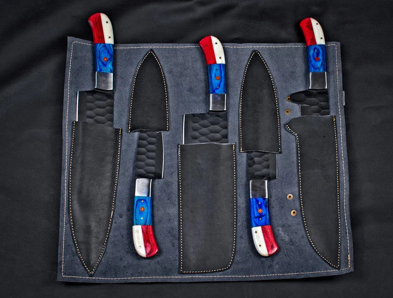 Custom Hand Forged Carbon Steel Chef's Knife Set - 5 PCS BBQ & Kitchen Knives | Ideal Anniversary Gift for Him