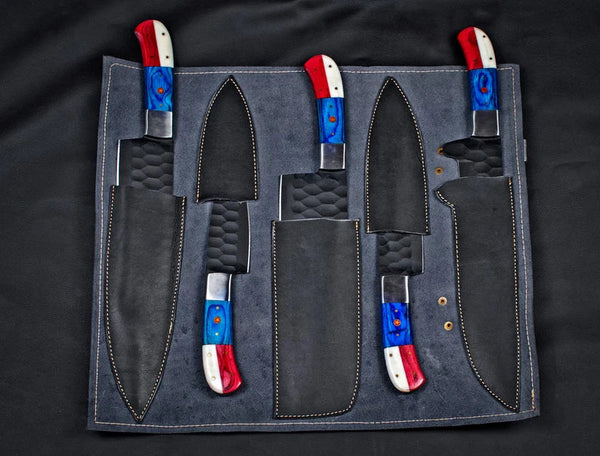 Custom Hand Forged Carbon Steel Chef's Knife Set - 5 PCS BBQ & Kitchen Knives | Ideal Anniversary Gift for Him