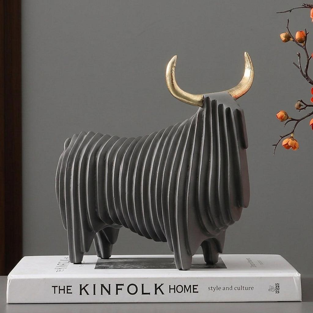 Elephant and Bull Sculpture Set Ribbed Design for Your Home