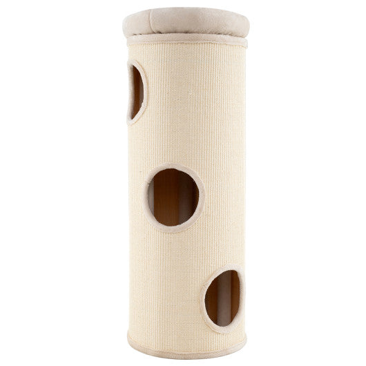 49 Inch Elevated Cat Cave 4-Story Cat House for Multiple Cats-Beige