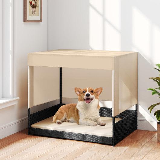 Elevated Wicker Dog House for Small to Medium Breeds-Black