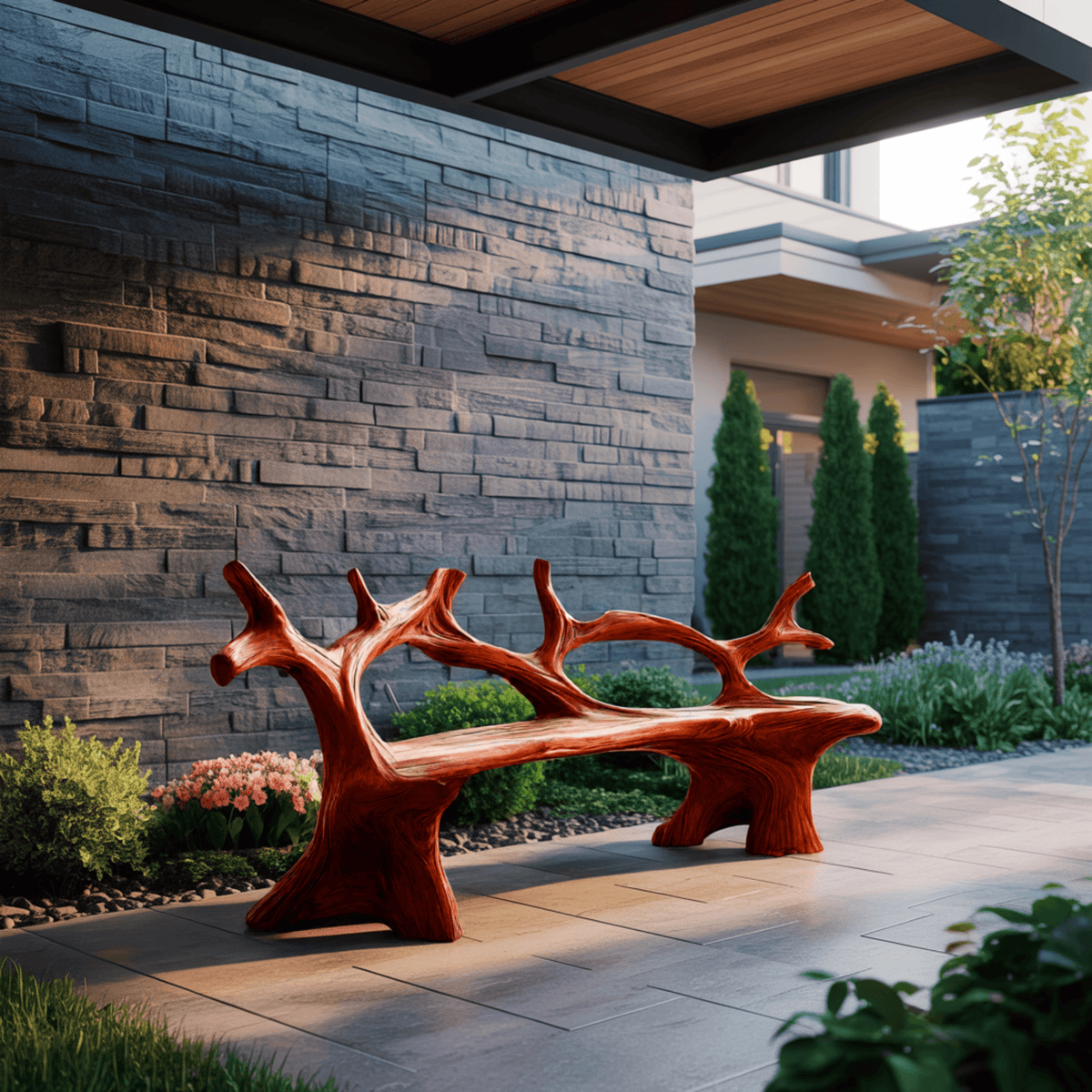 Elmwave Handcrafted Live Edge Outdoor Bench