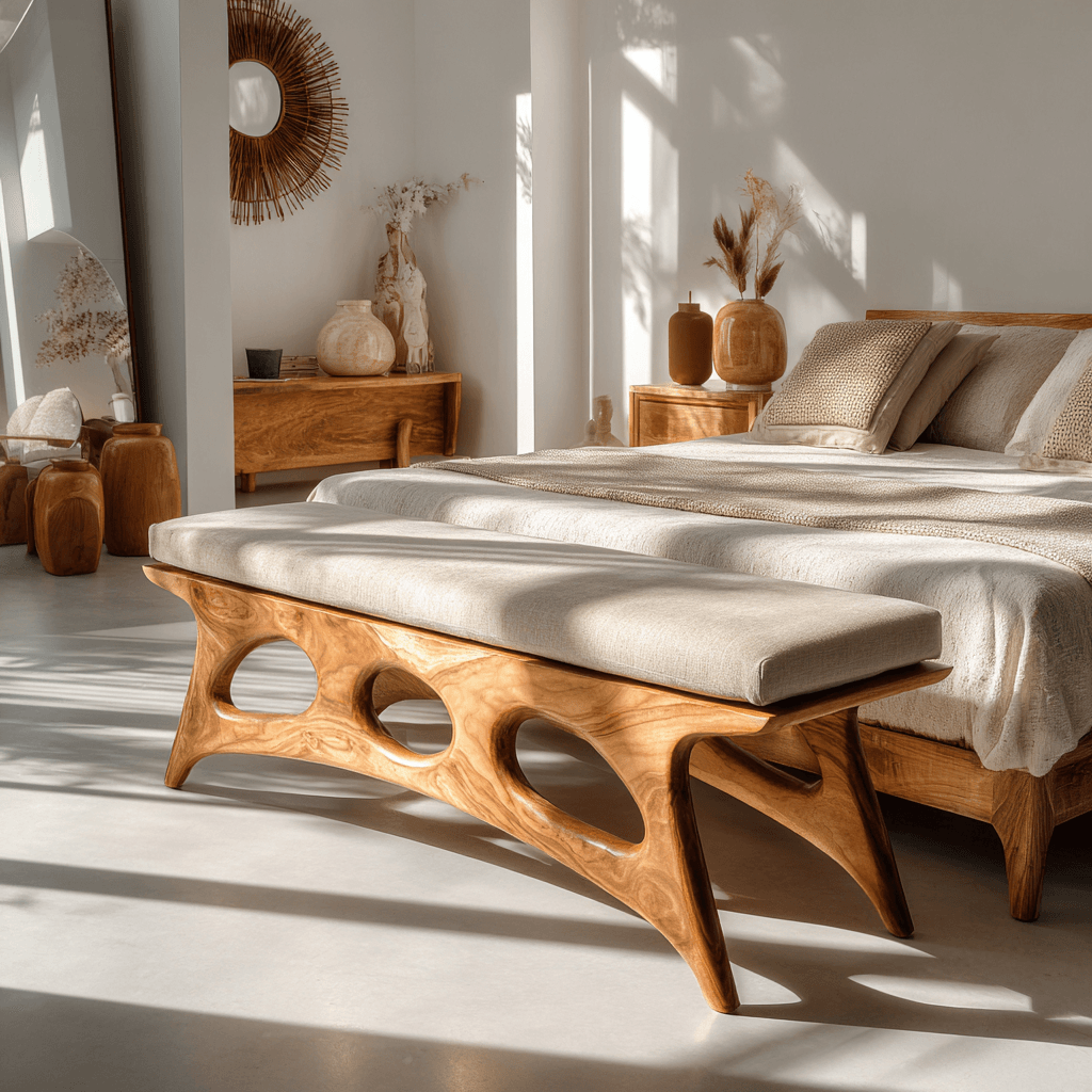 Elora Crest Sculptural Wood Bed Bench