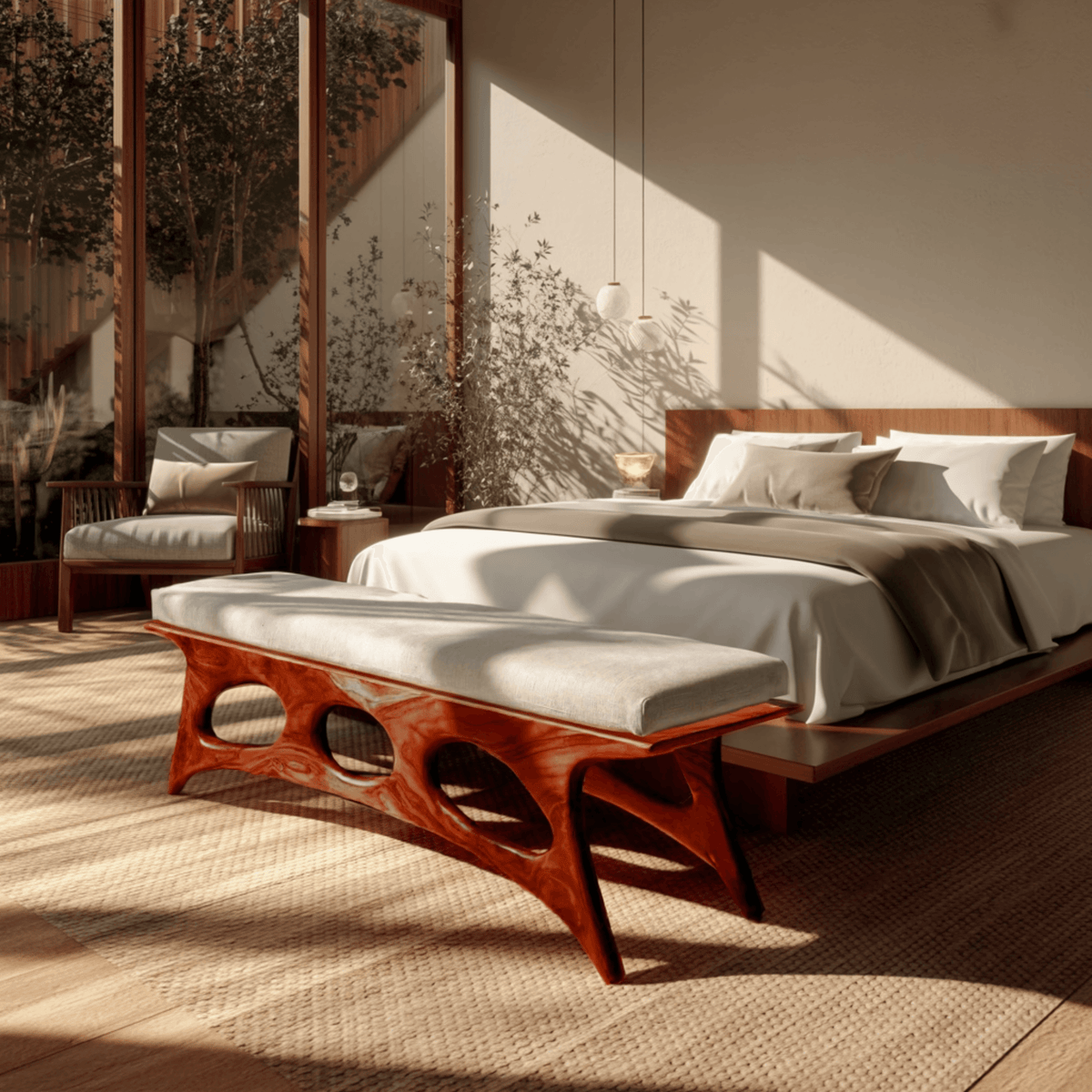 Elora Crest Sculptural Wood Bed Bench