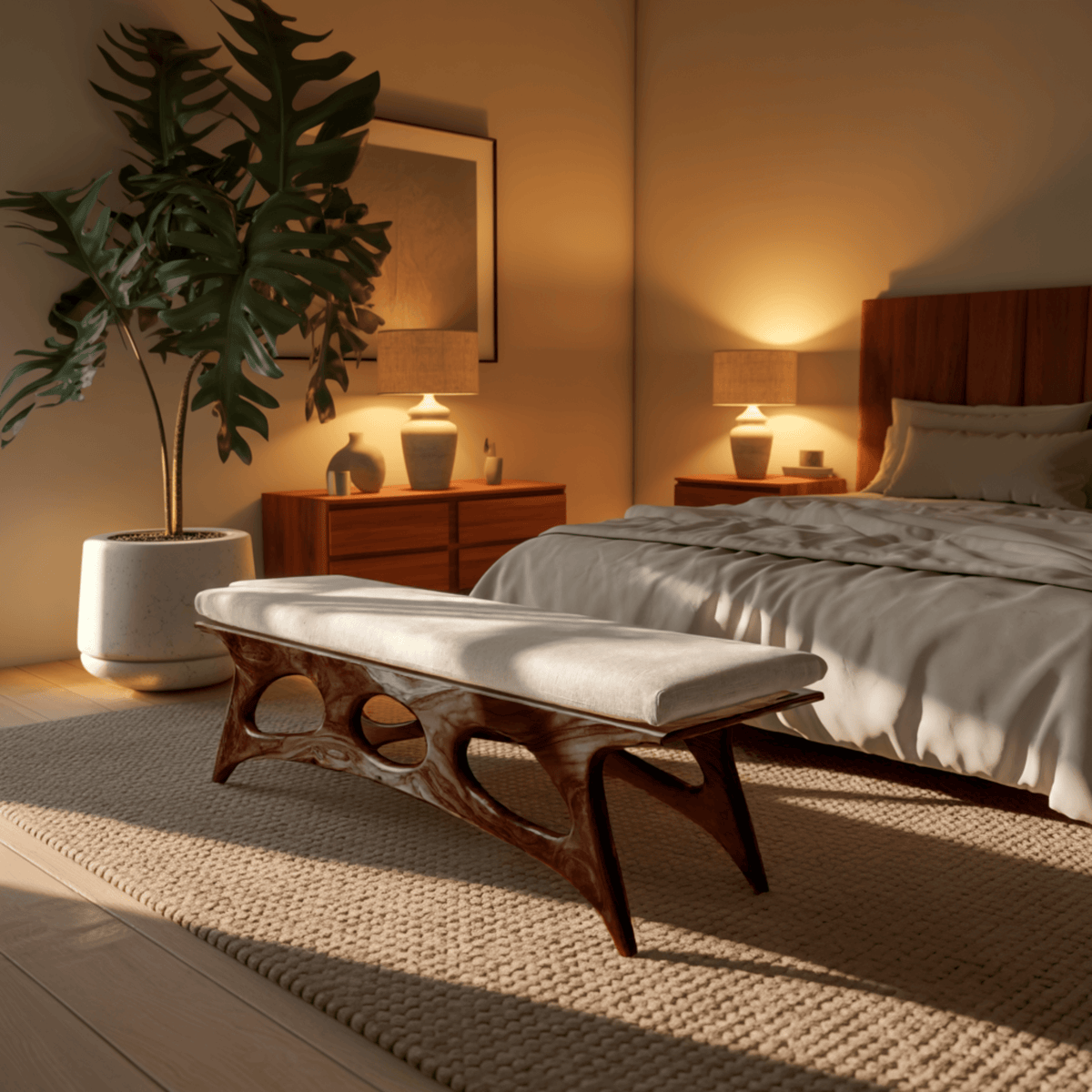 Elora Crest Sculptural Wood Bed Bench