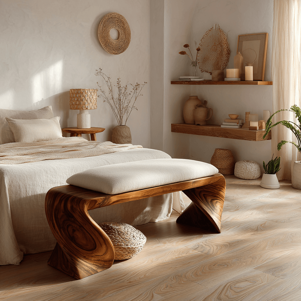 Elora Wave Sculptural Wood Bed Bench