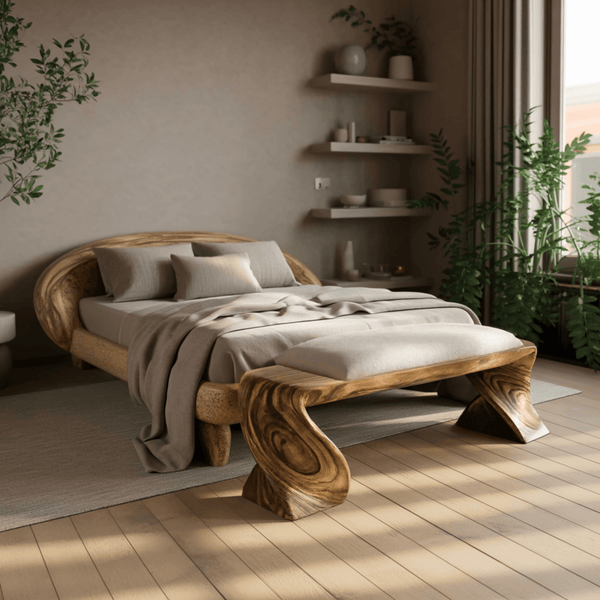 Elora Wave Sculptural Wood Bed Bench