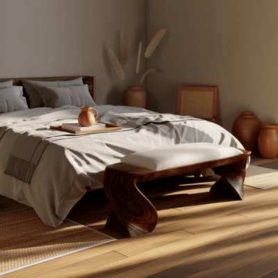 Elora Wave Sculptural Wood Bed Bench