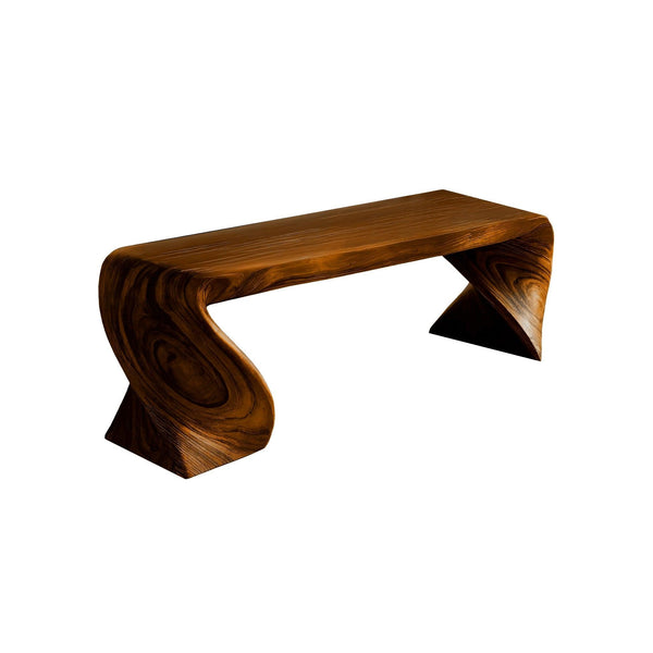 Elora Wave Sculptural Wood Bed Bench