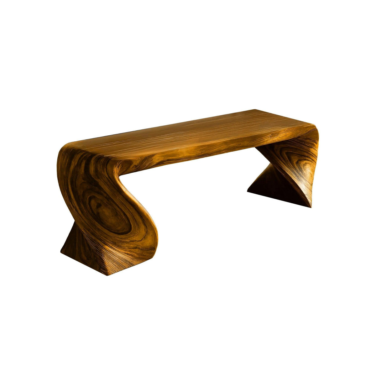 Elora Wave Sculptural Wood Bed Bench