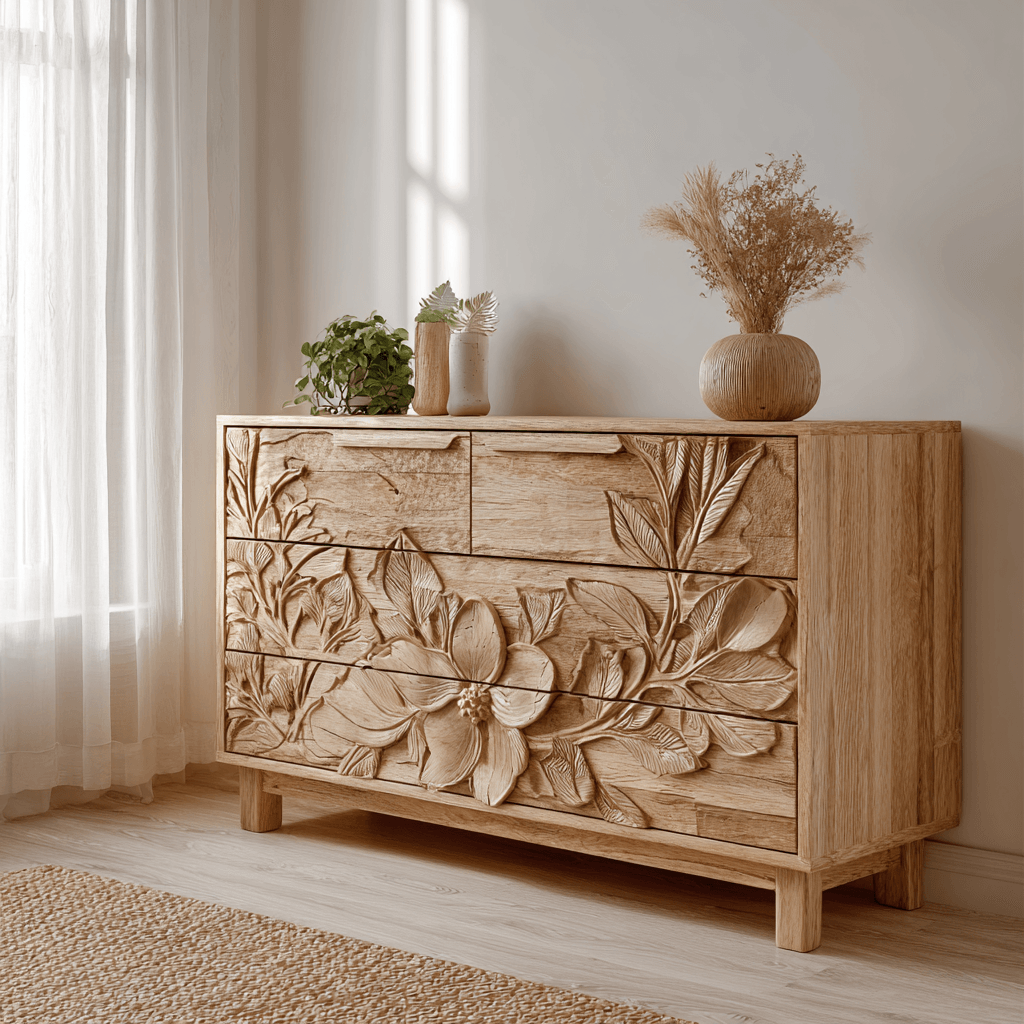 Elowen Botanical Hand-Carved Solid Wood Sideboard Cabinet