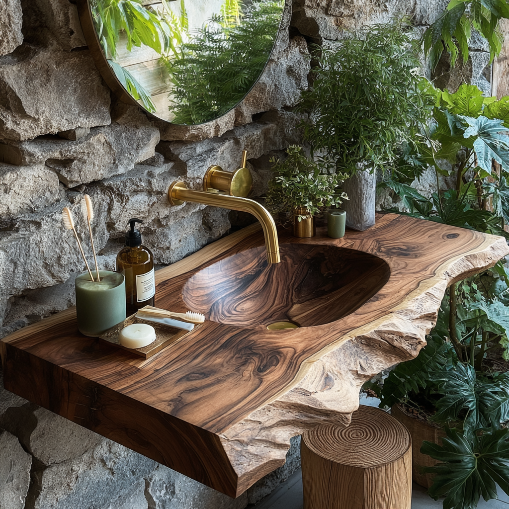 Elowen Live-Edge Wood Floating Bathroom Vanity with Integrated Sink