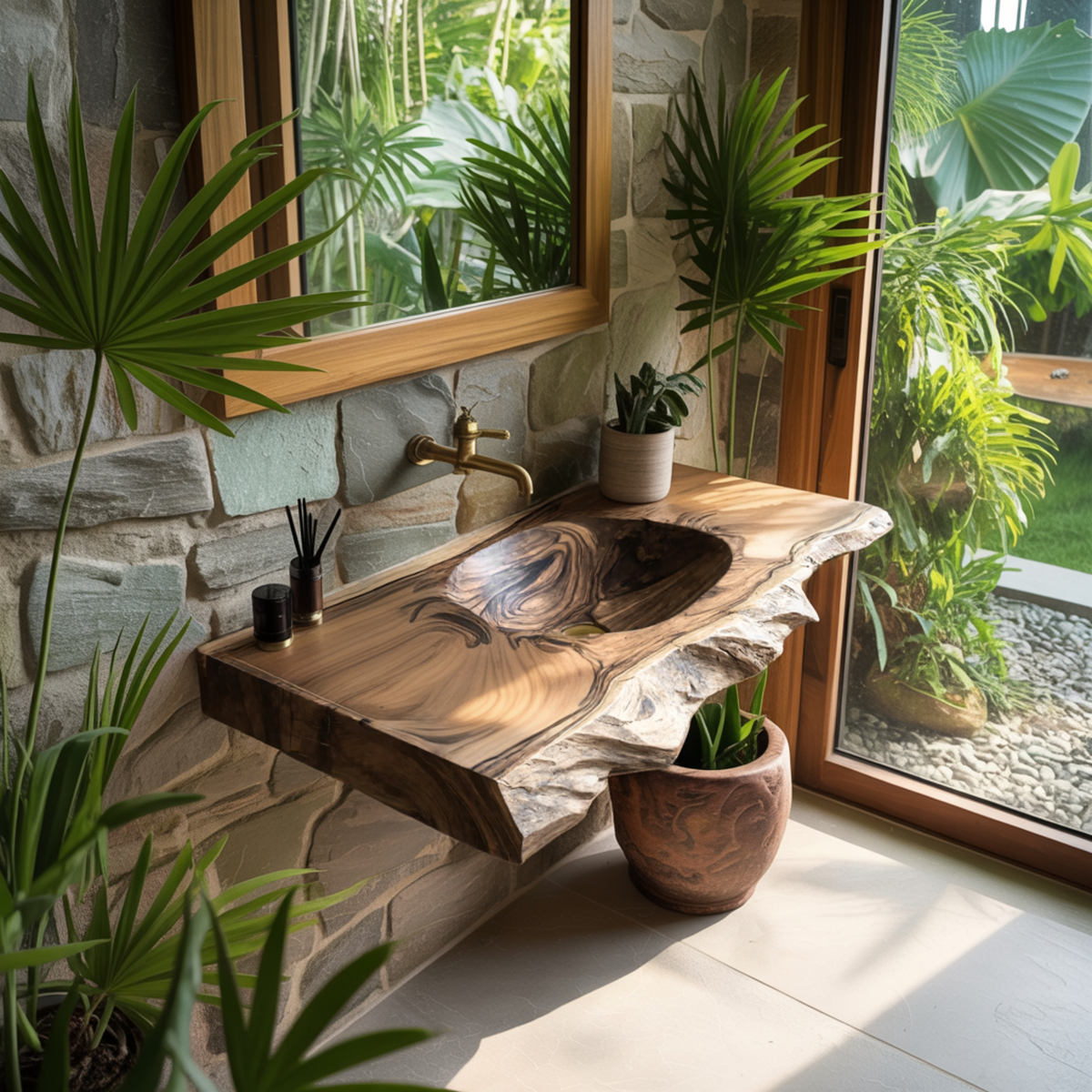 Elowen Live-Edge Wood Floating Bathroom Vanity with Integrated Sink