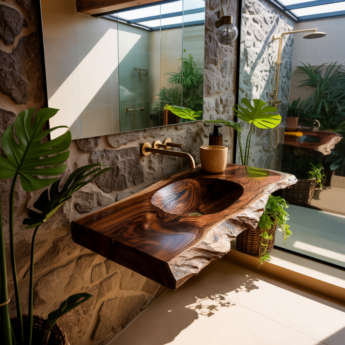 Elowen Live-Edge Wood Floating Bathroom Vanity with Integrated Sink