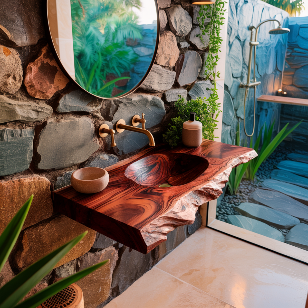 Elowen Live-Edge Wood Floating Bathroom Vanity with Integrated Sink