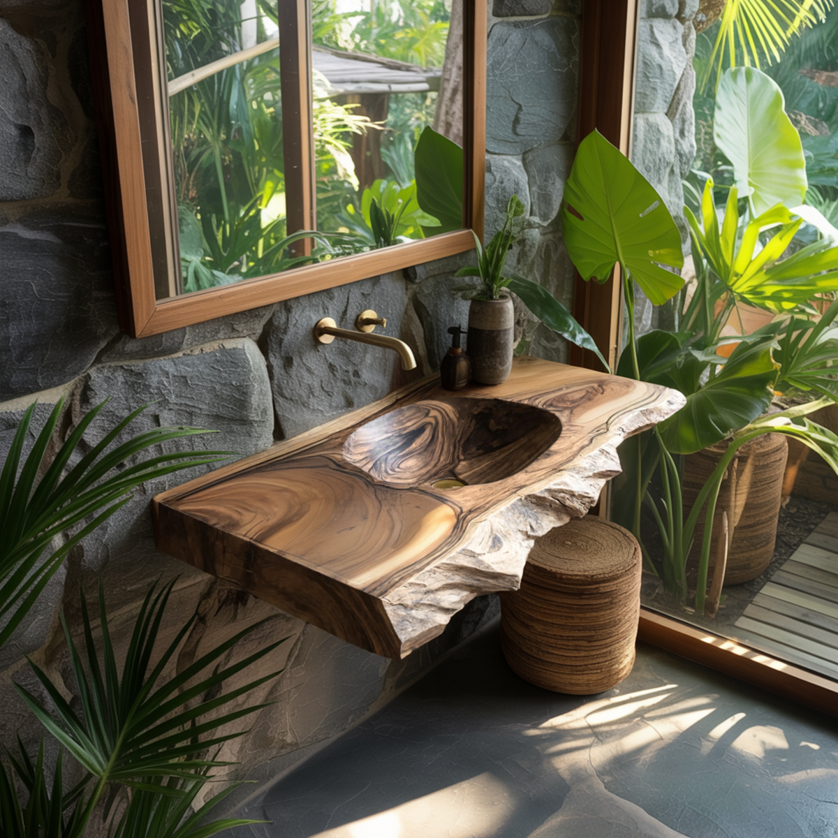 Elowen Live-Edge Wood Floating Bathroom Vanity with Integrated Sink