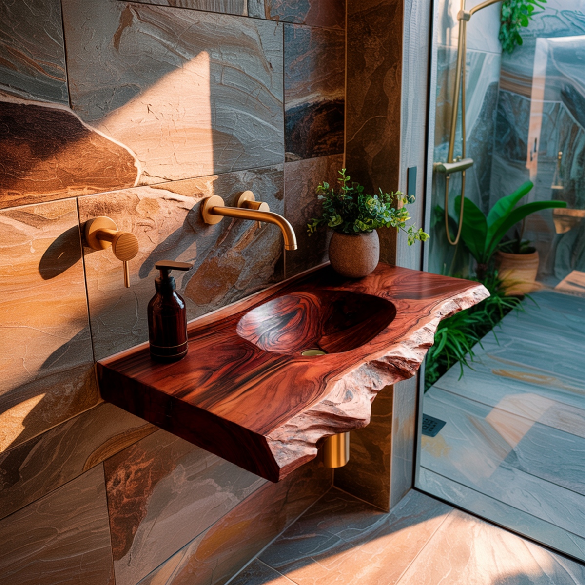 Elowen Live-Edge Wood Floating Bathroom Vanity with Integrated Sink
