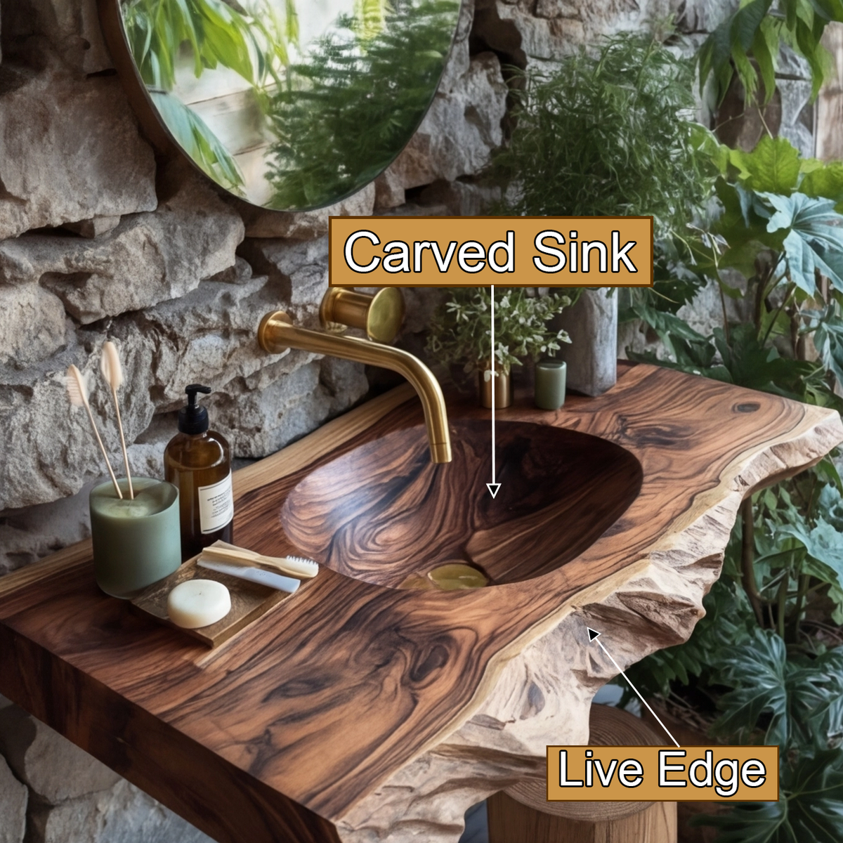 Elowen Live-Edge Wood Floating Bathroom Vanity with Integrated Sink