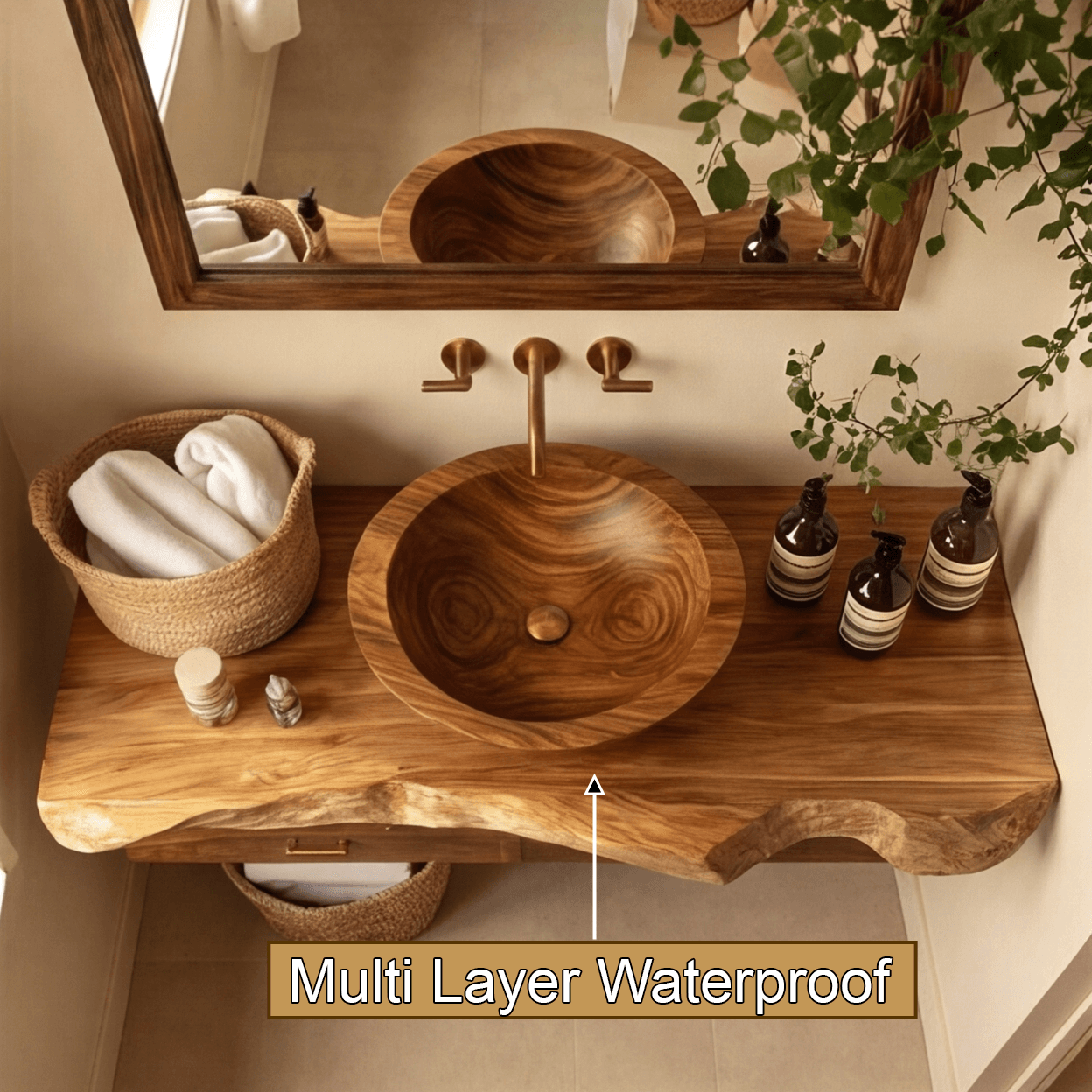 Elowen Live Edge Solid Wood Floating Bathroom Vanity with Drawers