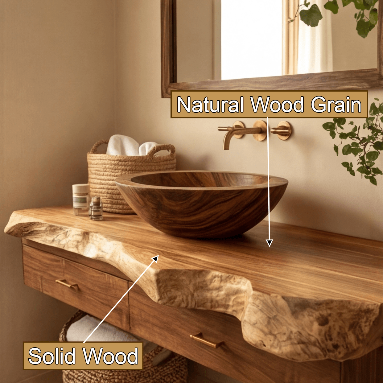 Elowen Live Edge Solid Wood Floating Bathroom Vanity with Drawers
