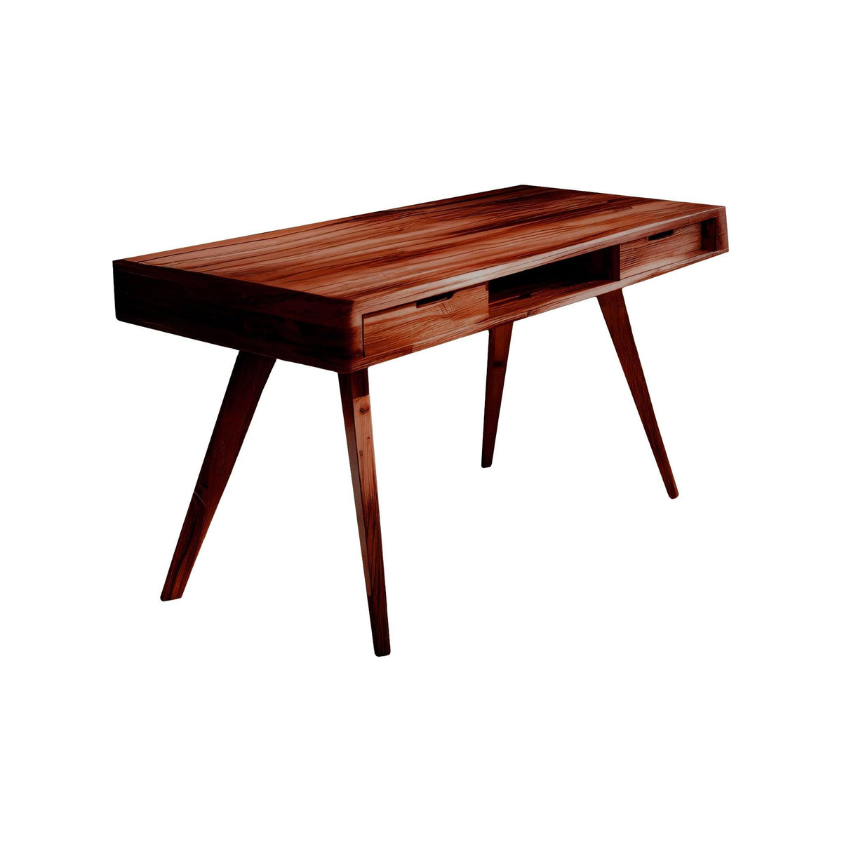 Elowen Mid-Century Artisan Finished Solid Wood Desk with Drawers