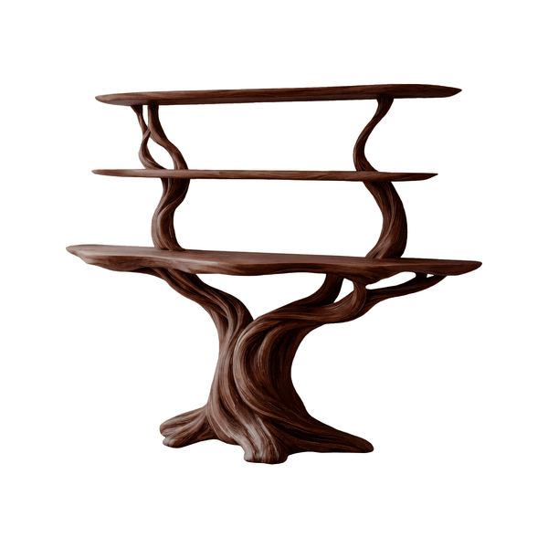 Elowen Sculpted Solid Wood Console Table with Shelves