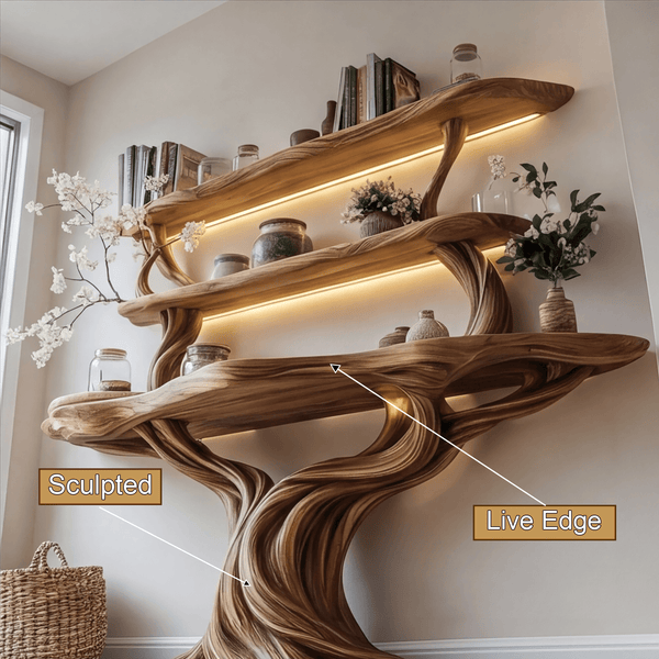 Elowen Sculpted Solid Wood Console Table with Shelves
