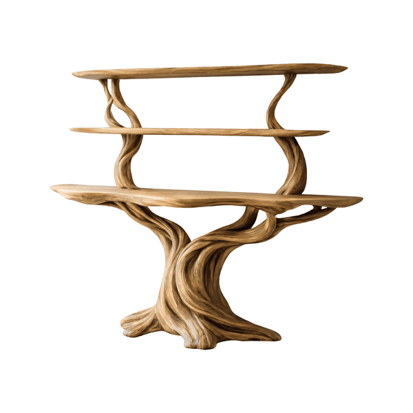 Elowen Sculpted Solid Wood Console Table with Shelves