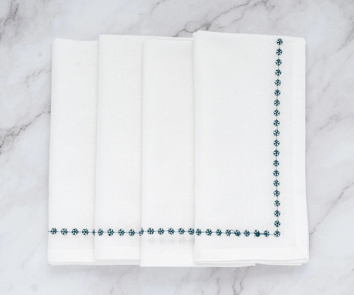 Green Snowflake Napkins - Embroidered