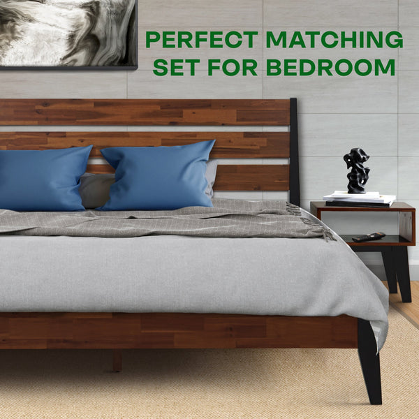 Acacia Emery Solid Wood Bed Frame & Nightstand Bedroom Set