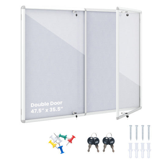 Enclosed Bulletin Board Lockable Cork Notice Board with Aluminum Frame-Sliver