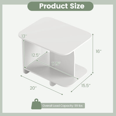 End Table 2-Tier Sofa Side Table with Storage Shelf for Small Space-White