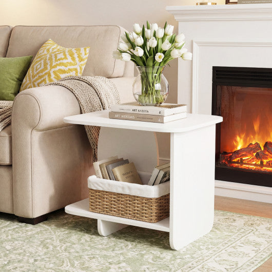 End Table Set of 2 2-Tier Sofa Side Tables with Storage Shelf-White