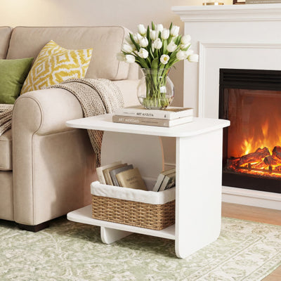 End Table Set of 2 2-Tier Sofa Side Tables with Storage Shelf-White