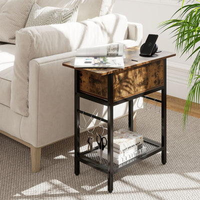 End Table with Charging Station USB Ports Outlets and Flip Top-Coffee