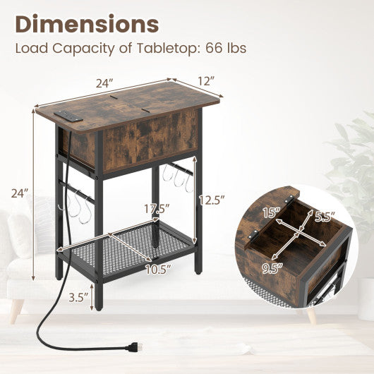 End Table with Charging Station USB Ports Outlets and Flip Top-Coffee