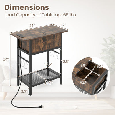End Table with Charging Station USB Ports Outlets and Flip Top-Coffee