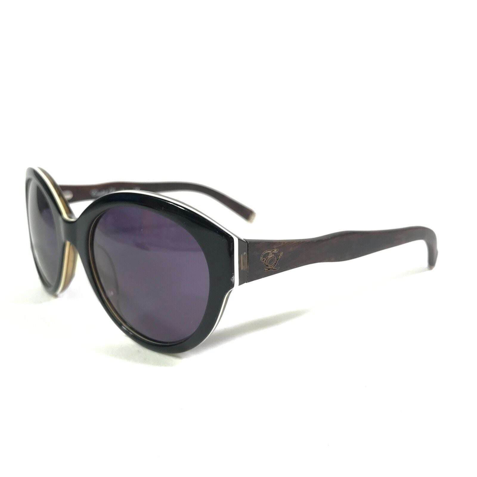 Sunglasses DIAGRAM BLACK WOOD Brown Round Frames w Purple Lenses