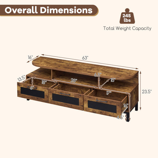 Entertainment Center with 3 Storage Drawers and Open Shelves-Rustic Brown