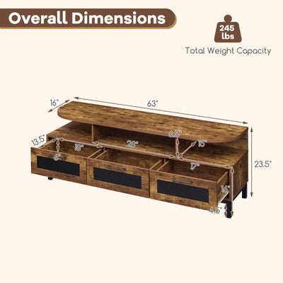 Entertainment Center with 3 Storage Drawers and Open Shelves-Rustic Brown
