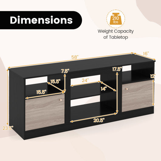 Entertainment Center with Adjustable Shelf & Open Compartment for 65” TVs-Black